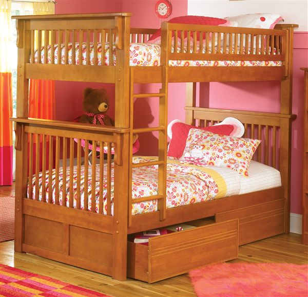 Colorado Bunk Bed Twin/Twin w Flat Panel Drawers, Caramel